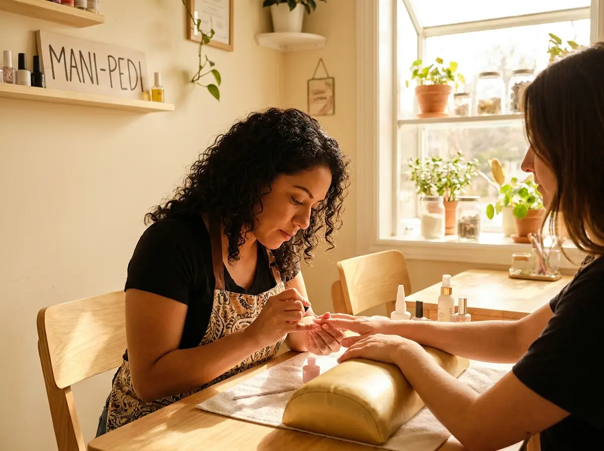 Técnica de uñas haciendo manicure